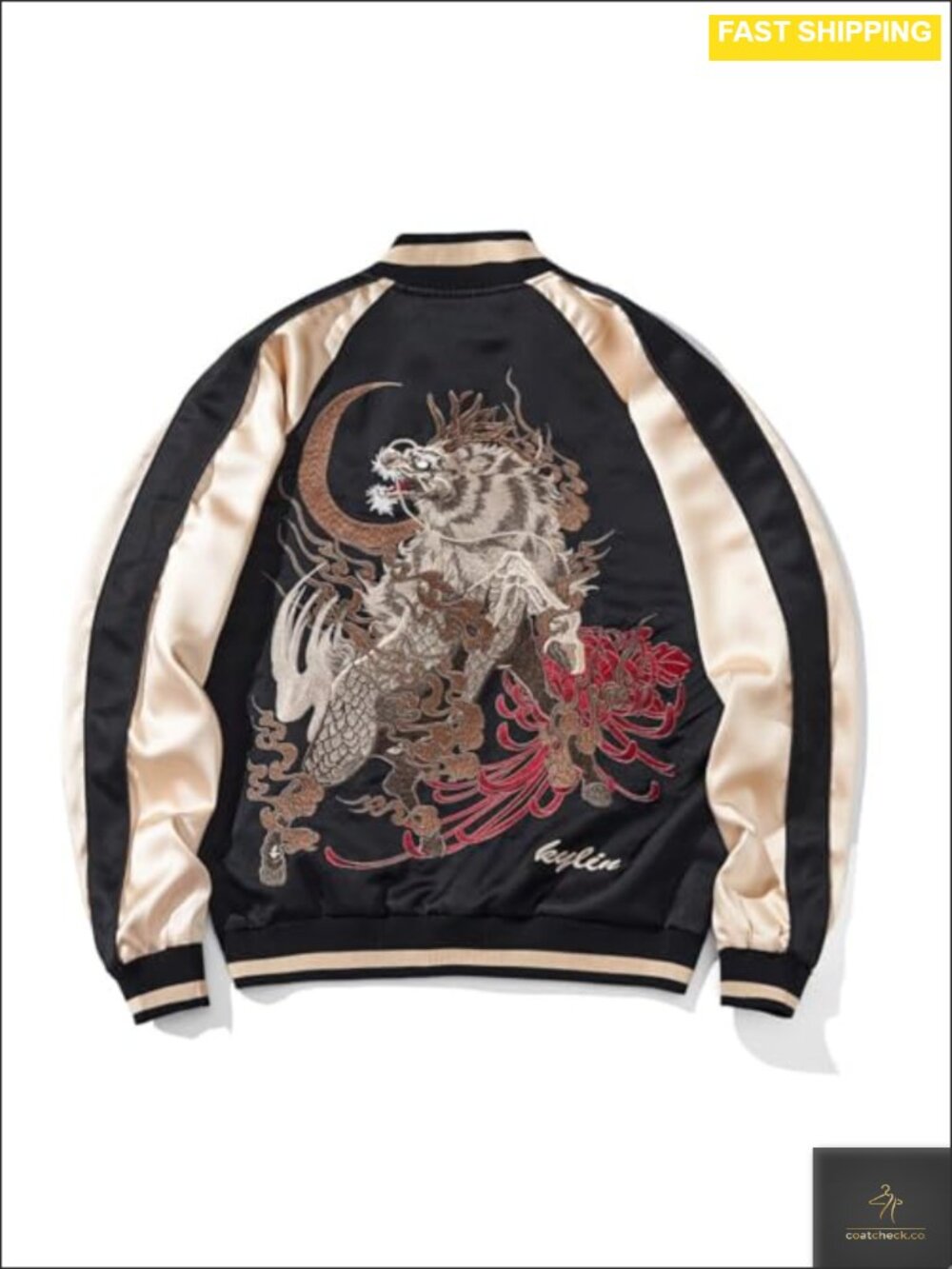 Sukajan Embroidered Bomber Jacket Satin Zip Up Windbreaker Men's